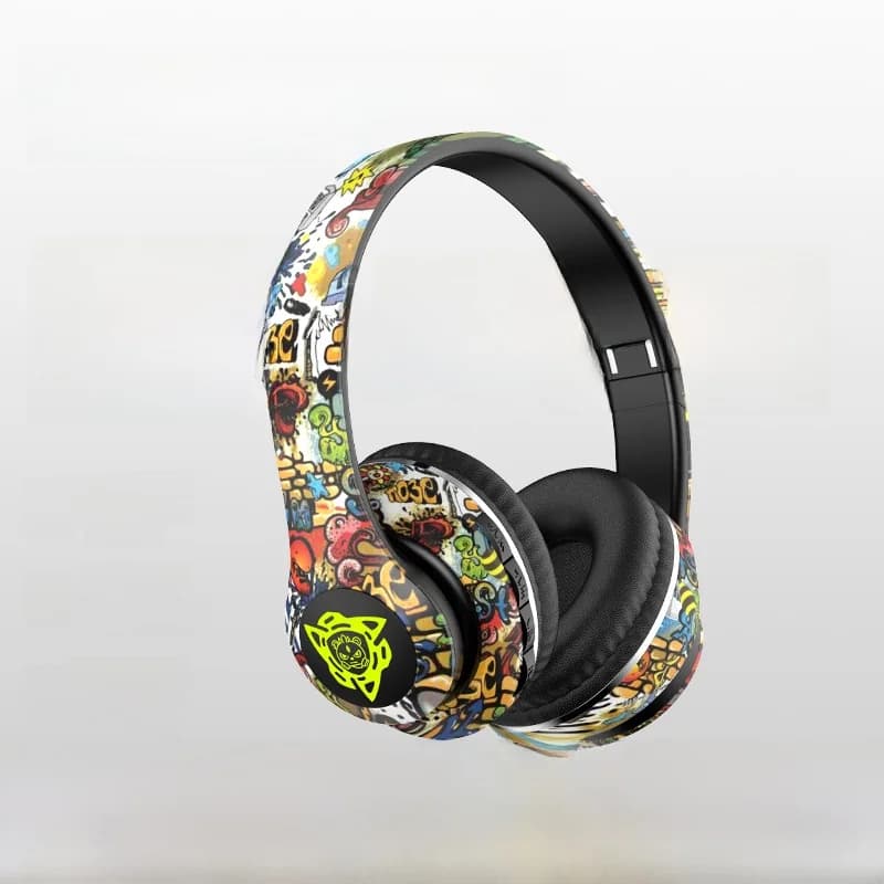 Casque sans fil supra-auriculaire graffiti avec radio FM et lecteur carte TF
