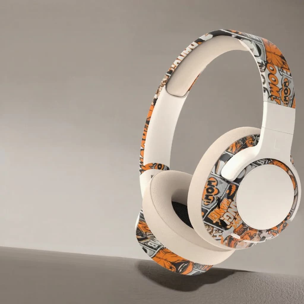 Casque sans fil supra-auriculaire style graffiti avec radio FM et longue autonomie