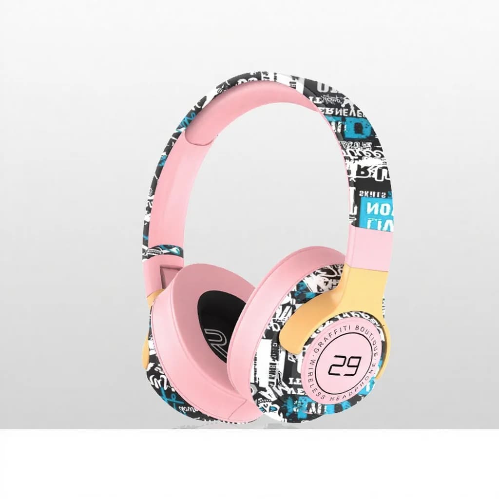 Casque sans fil supra-auriculaire peint avec radio FM et design pliable
