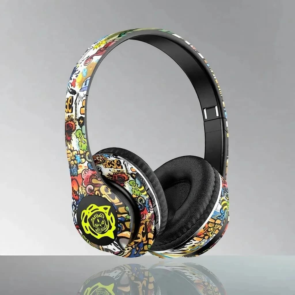 Casque sans fil Bluetooth supra-auriculaire design graffiti pliable