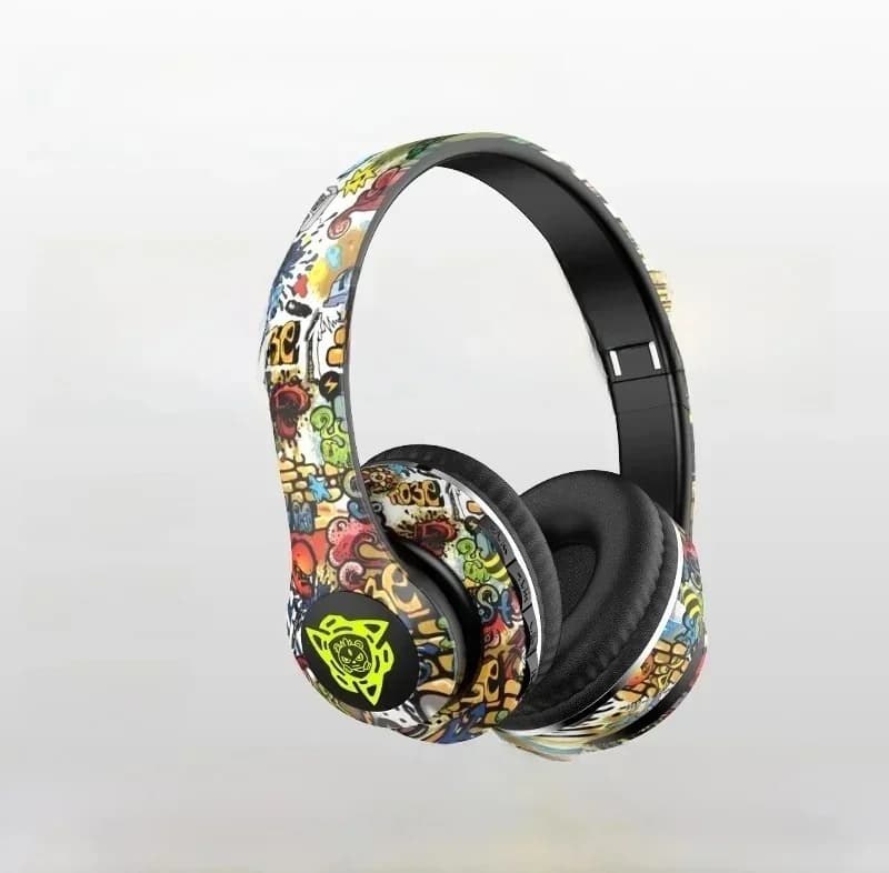 Casque sans fil supra-auriculaire graffiti avec radio FM et lecteur carte TF