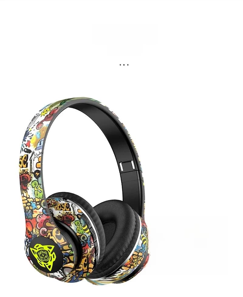 Casque sans fil supra-auriculaire graffiti avec radio FM et lecteur carte TF