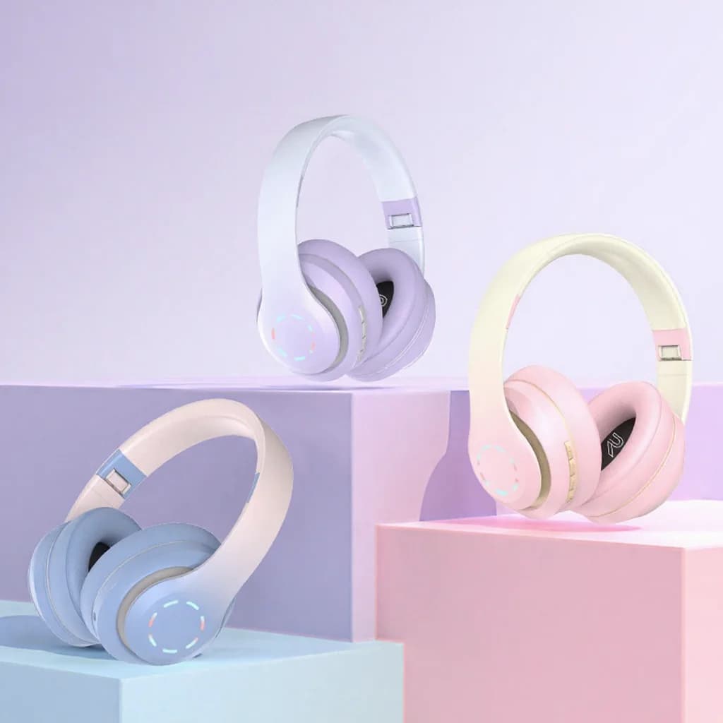 Casque sans fil supra-auriculaire avec éclairage LED et radio FM