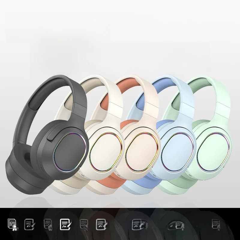 Casque Bluetooth sans fil circum-auriculaire avec lumières LED et radio FM