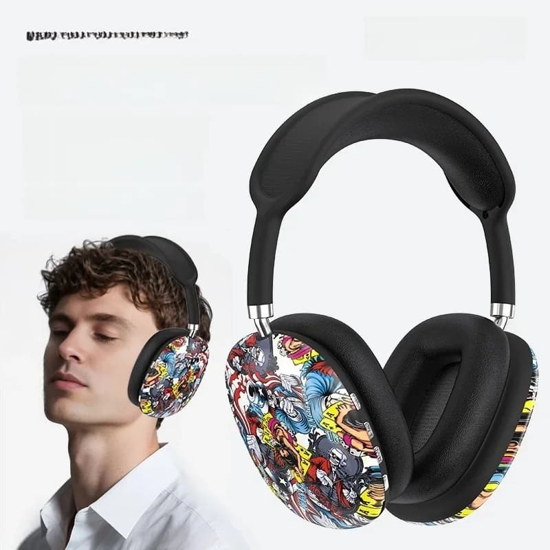 Casque Bluetooth supra-auriculaire graffiti avec radio FM et slot carte TF