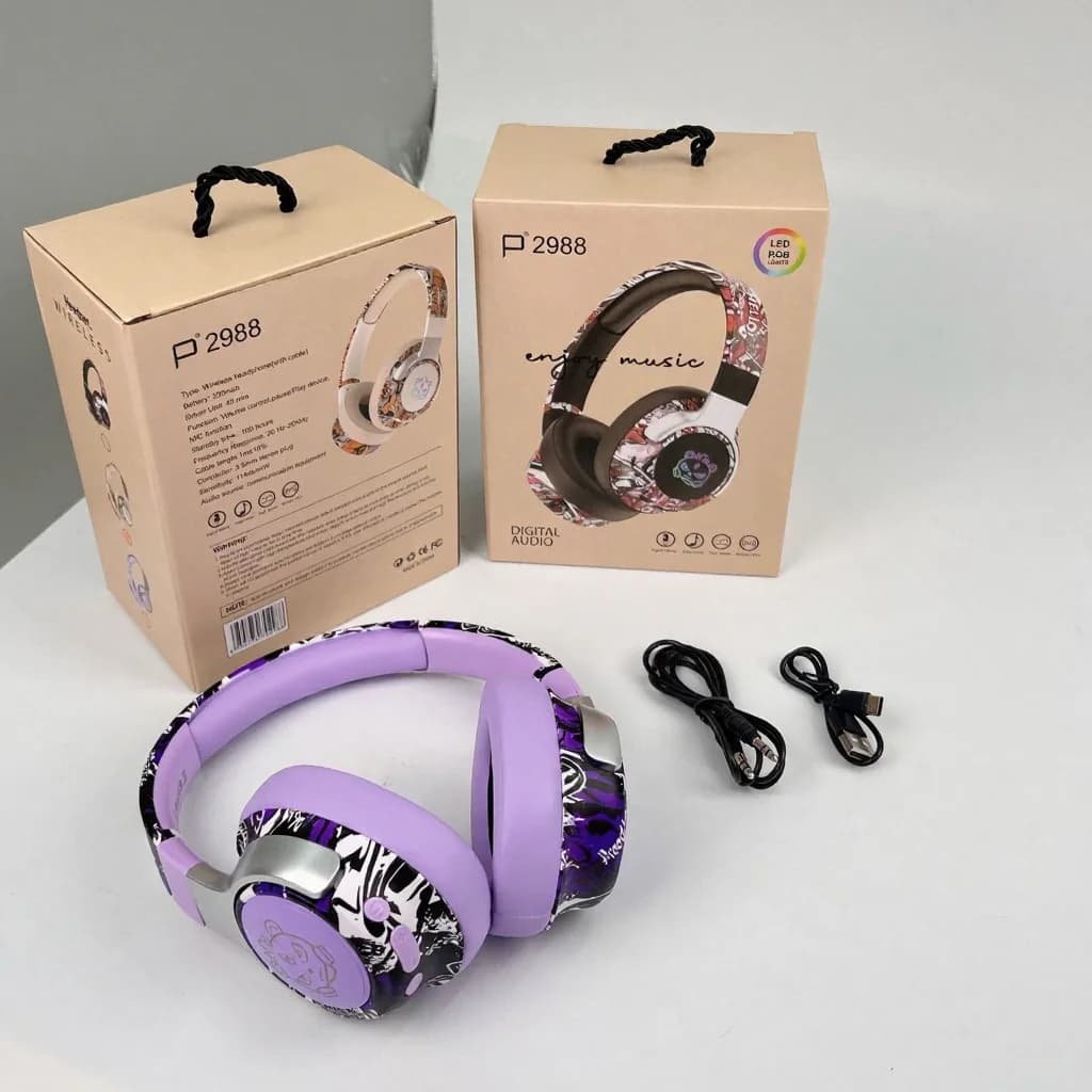 Casque Bluetooth supra-auriculaire Graffiti avec éclairage RGB et micro