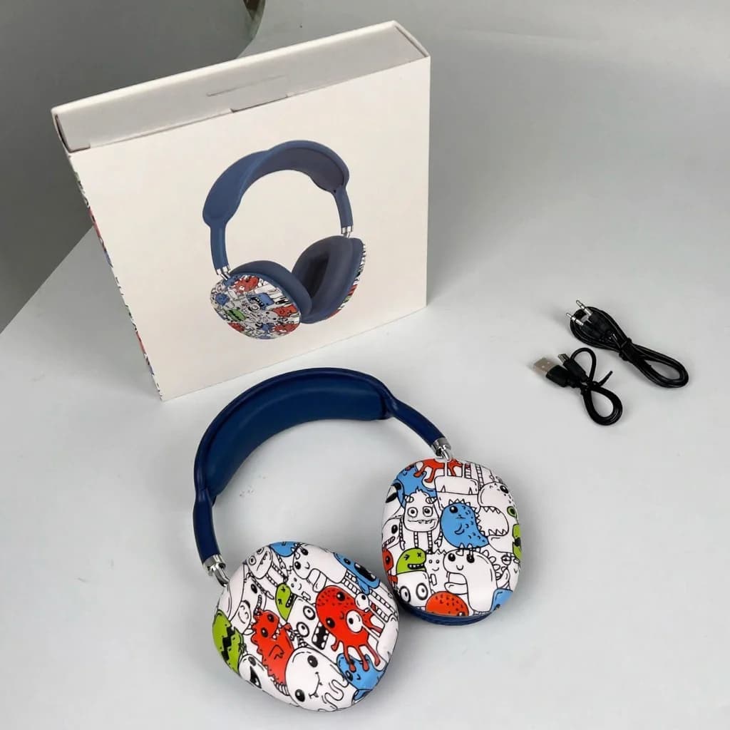 Casque sans fil circum-auriculaire graffiti avec carte TF et entrée AUX