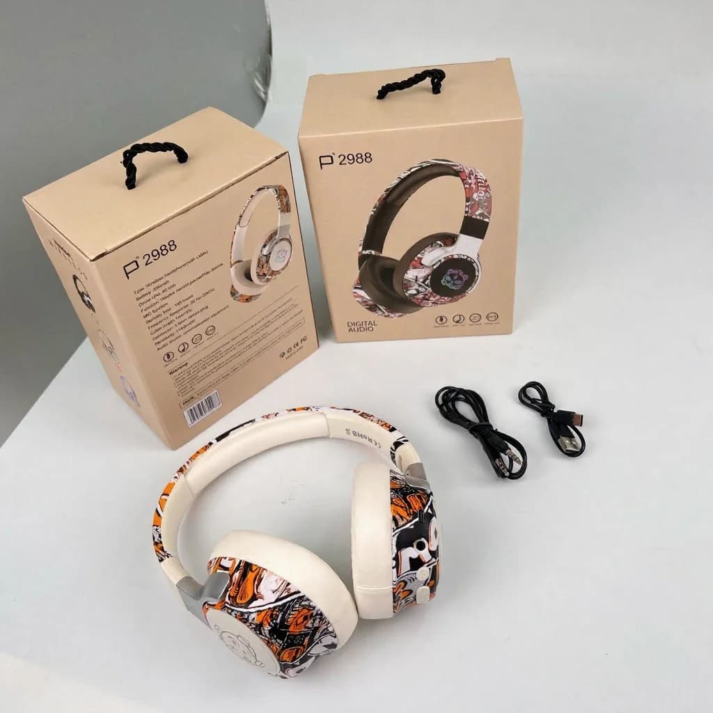 Casque Bluetooth supra-auriculaire Graffiti avec éclairage RGB et micro