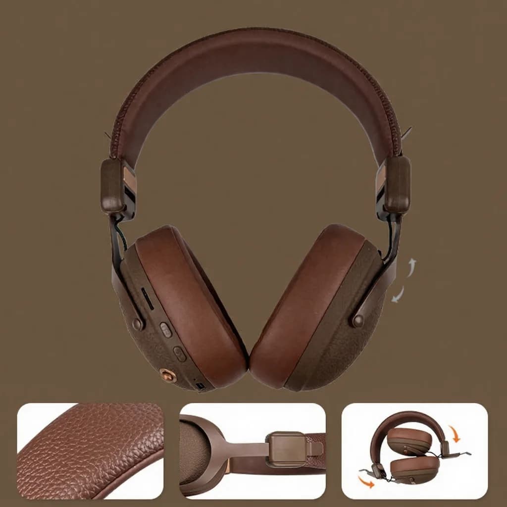 Casque sans fil rétro supra-auriculaire Bluetooth 5.4 avec longue autonomie