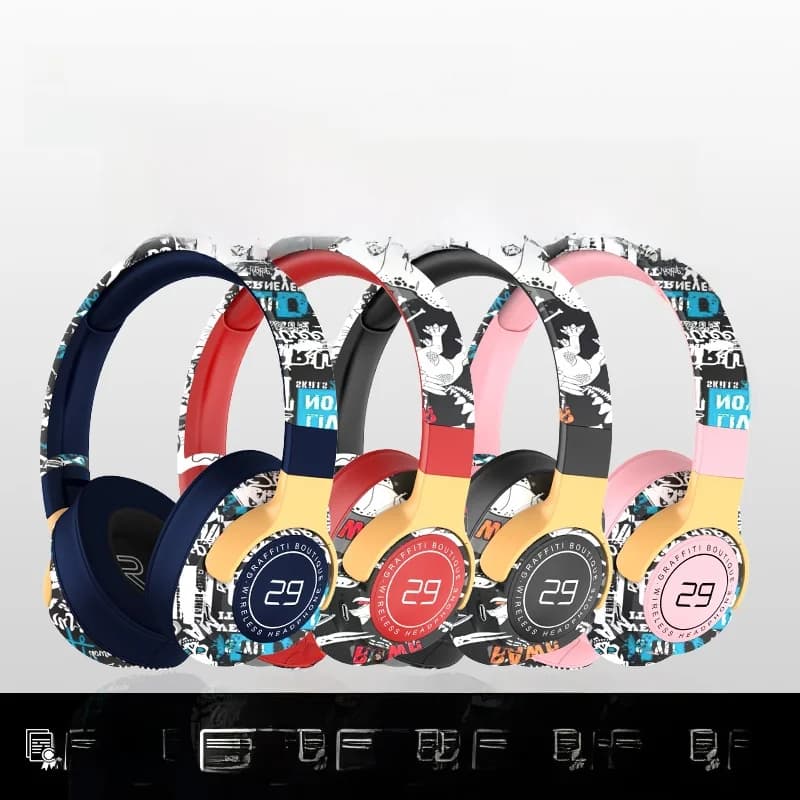 Casque sans fil supra-auriculaire peint avec radio FM et design pliable