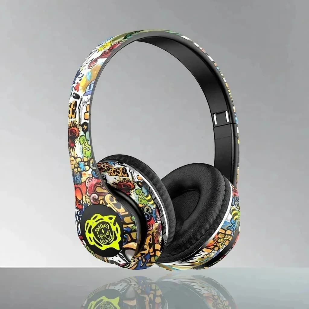 Casque Bluetooth sans fil circum-auriculaire pliable design graffiti