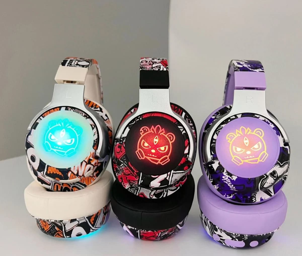 Casque Bluetooth supra-auriculaire Graffiti avec éclairage RGB et micro