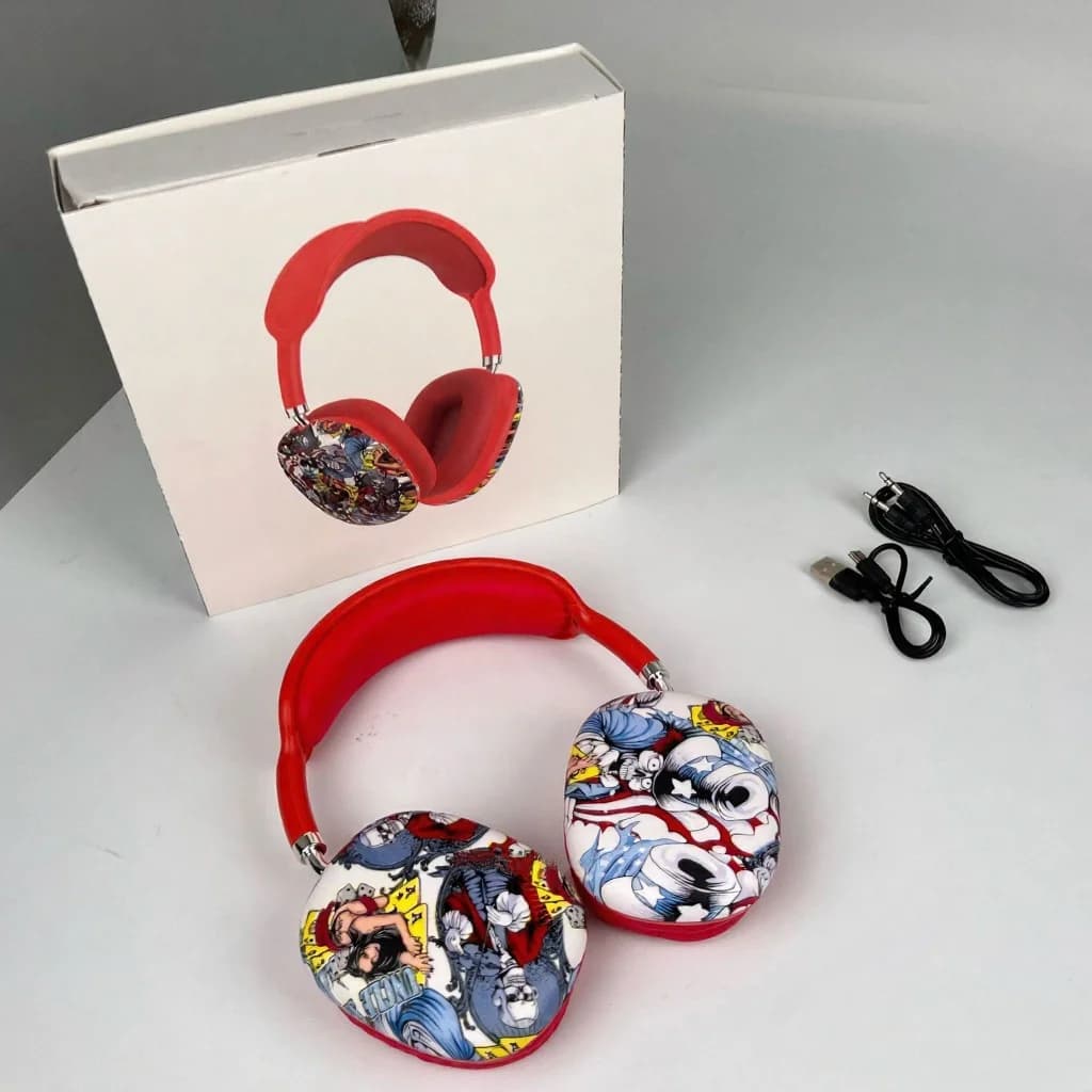Casque sans fil circum-auriculaire graffiti avec carte TF et entrée AUX