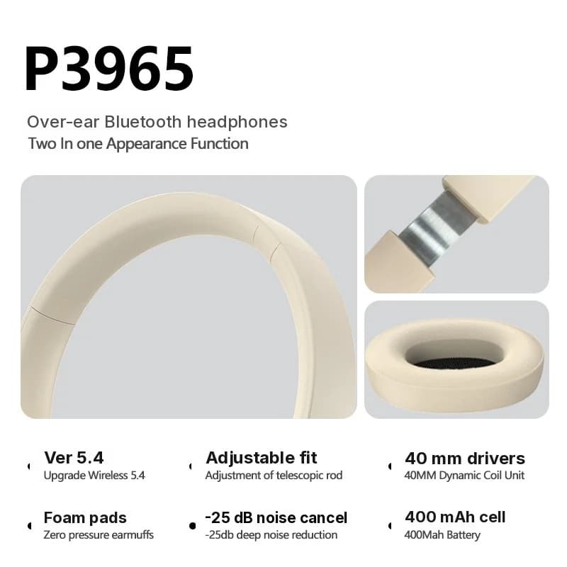 Casque Bluetooth supra-auriculaire sans fil stéréo à réduction active du bruit