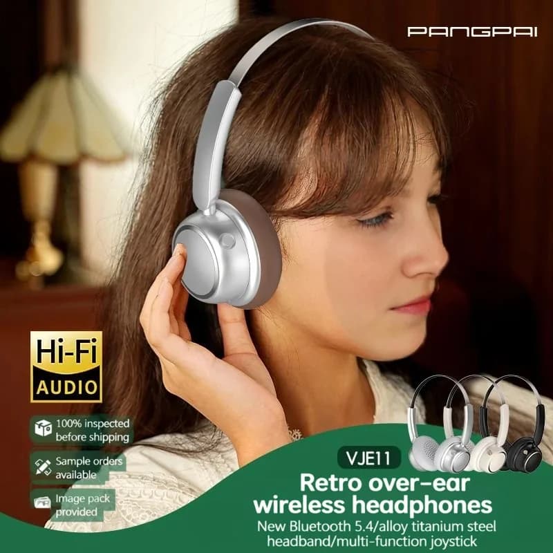 Casque Bluetooth sans fil rétro avec bandeau métallique et longue autonomie