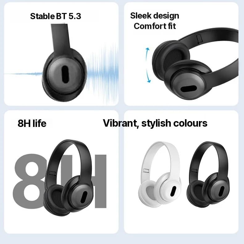 Casque sans fil supra-auriculaire Bluetooth avec radio FM et slot carte TF