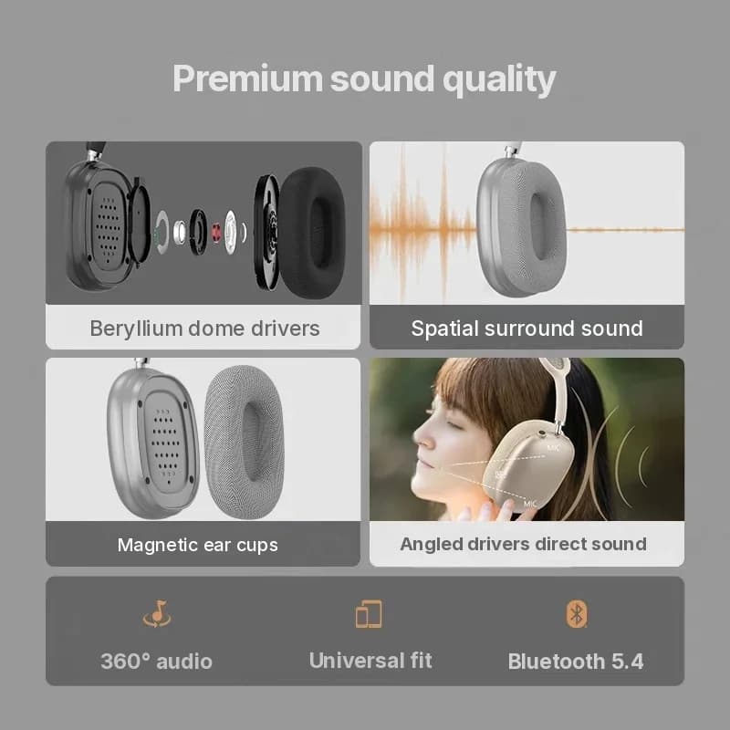 Casque sans fil supra-auriculaire avec oreillettes magnétiques et arceau en maille