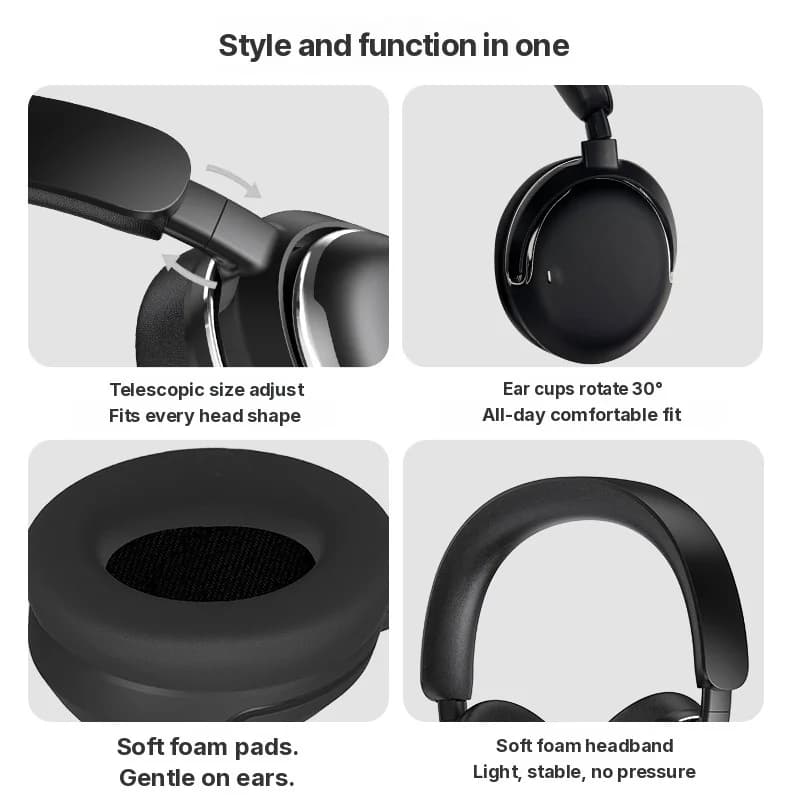 Casque sans fil supra-auriculaire avec réduction active du bruit et longue autonomie