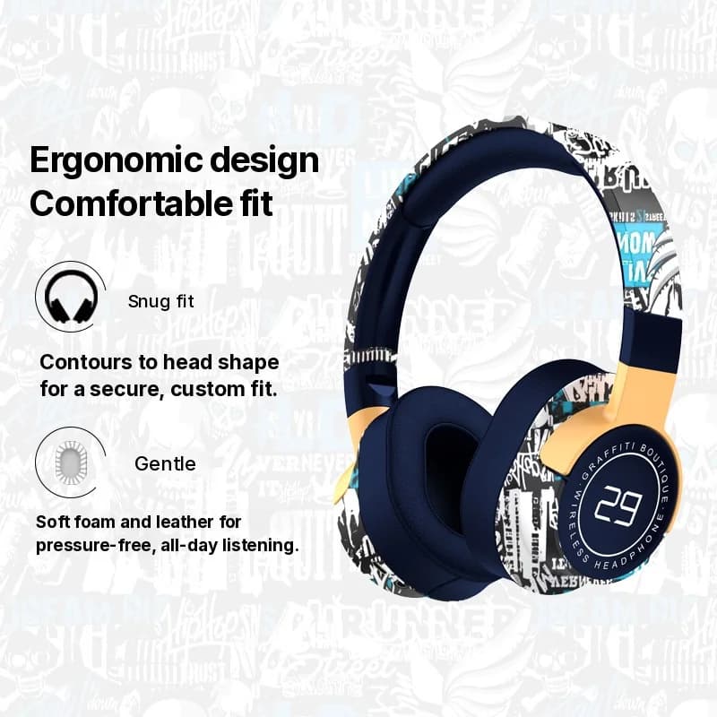 Casque Bluetooth sans fil supra-auriculaire avec radio FM et basses profondes