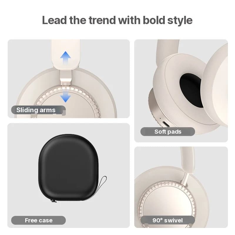 Casque sans fil Bluetooth à réduction active du bruit supra-auriculaire avec micro
