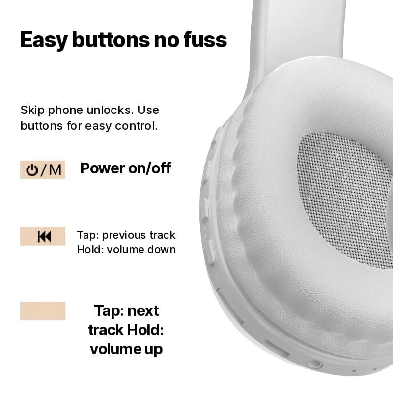 Casque Bluetooth supra-auriculaire avec lecteur de carte TF et entrée AUX