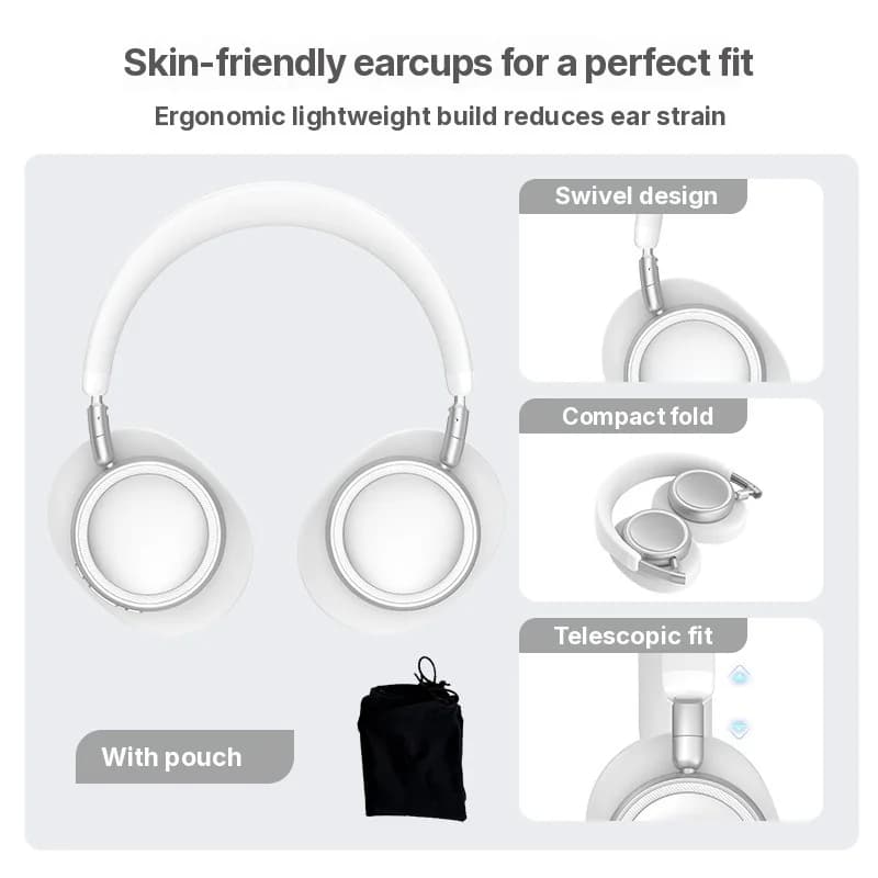 Casque sans fil supra-auriculaire avec ANC, design pliable, autonomie 30H