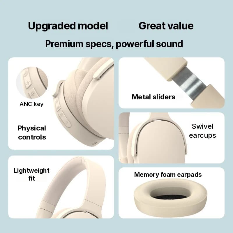 Casque sans fil supra-auriculaire avec réduction active du bruit et longue autonomie