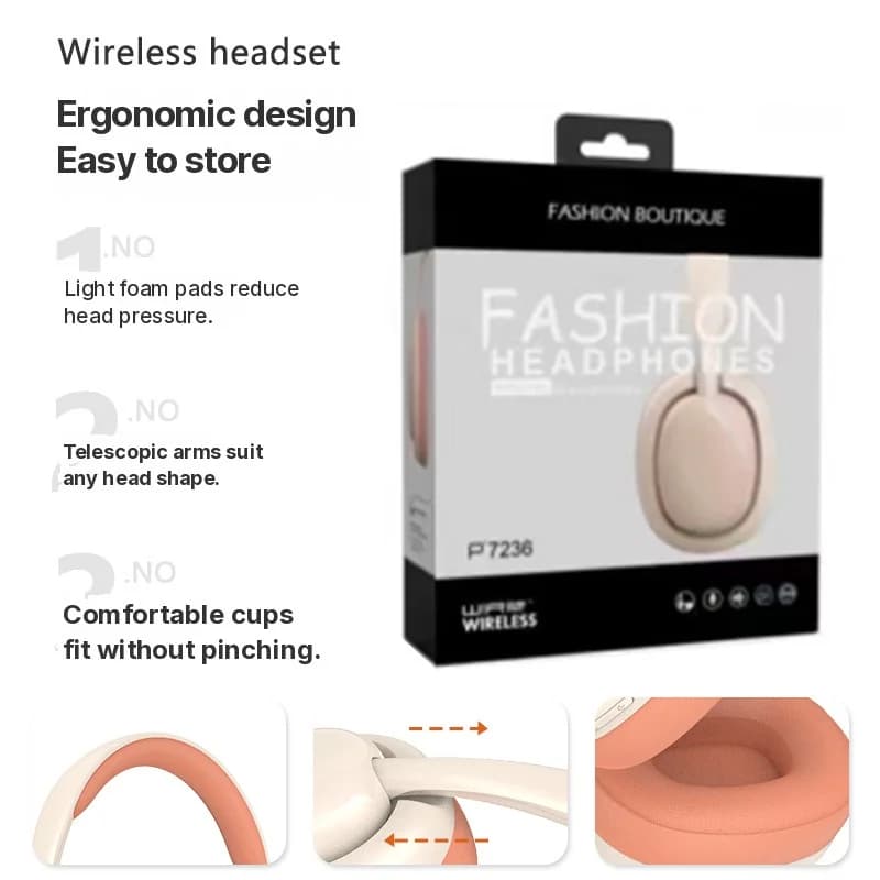 Casque Bluetooth sans fil supra-auriculaire avec radio FM et lecteur de carte TF