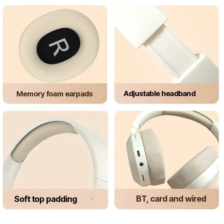 Casque Bluetooth supra-auriculaire avec basses, prise AUX et support carte TF