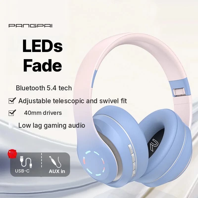 Casque sans fil supra-auriculaire avec éclairage LED et radio FM