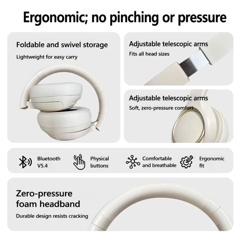 Casque sans fil à réduction active du bruit avec micro, autonomie 35H