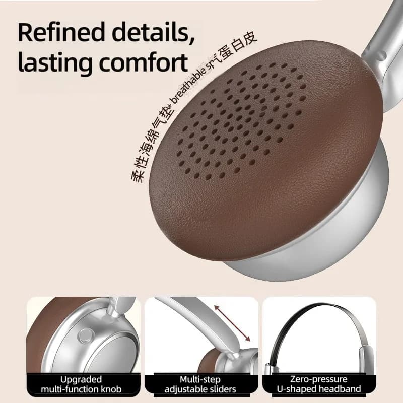Casque Bluetooth sans fil rétro avec bandeau métallique et longue autonomie