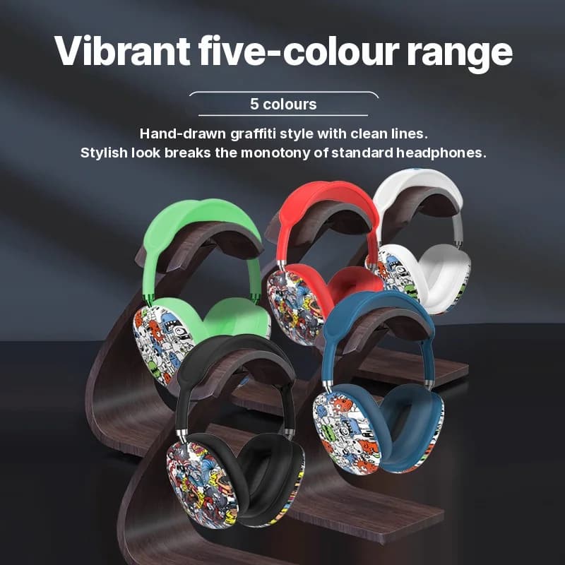 Casque sans fil supra-auriculaire graffiti avec radio FM et lecteur carte TF