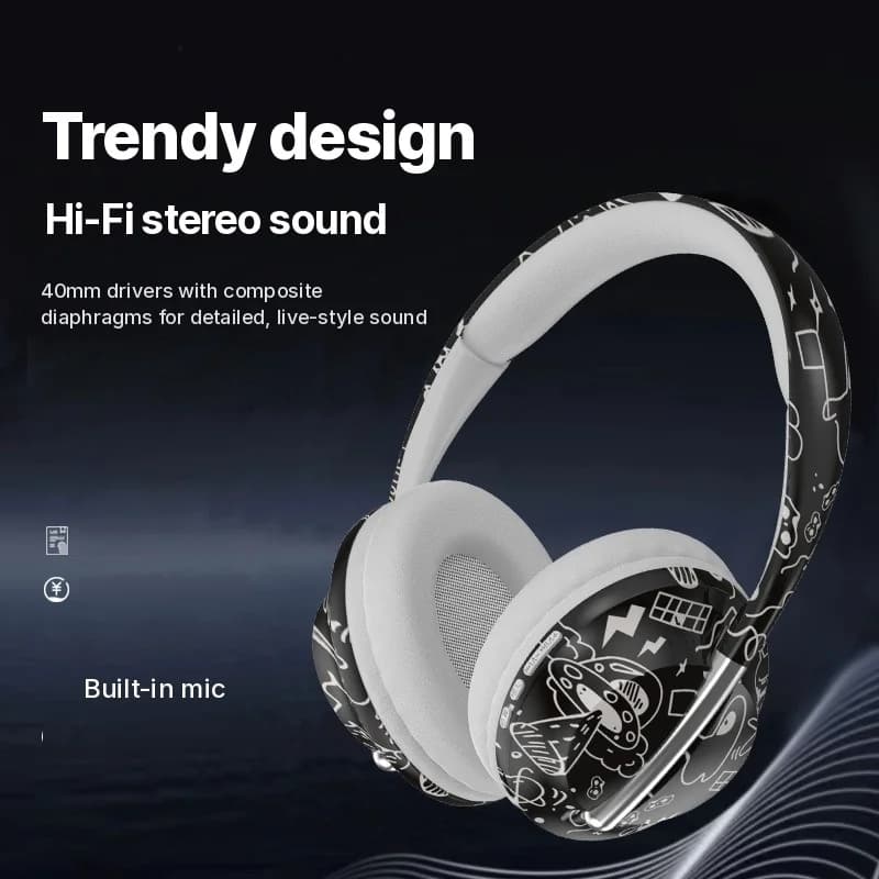 Casque Bluetooth circum-auriculaire avec lecteur de carte TF et connectivité sans fil
