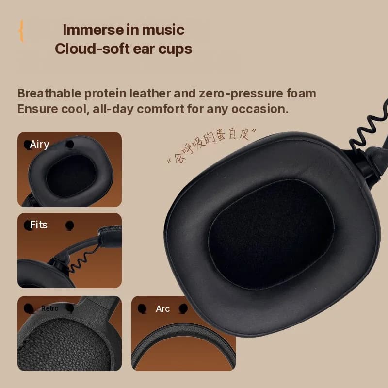 Casque rétro sans fil supra-auriculaire avec charge Type-C et emplacement pour carte TF