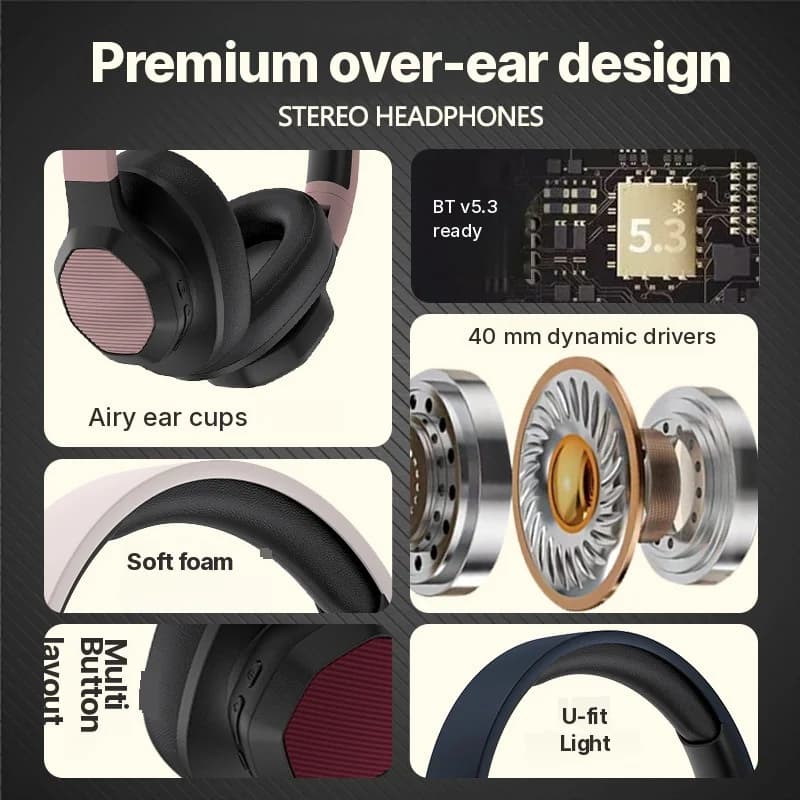 Casque Bluetooth supra-auriculaire avec radio FM et slot carte TF