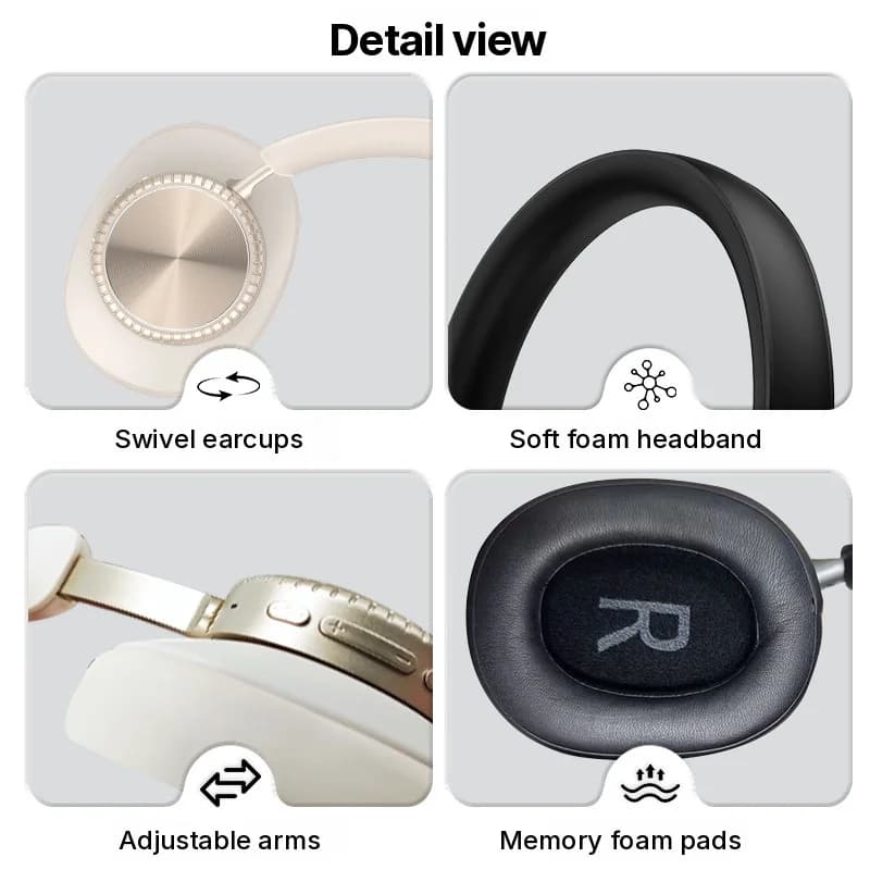 Casque Bluetooth sans fil supra-auriculaire avec réduction de bruit et étui