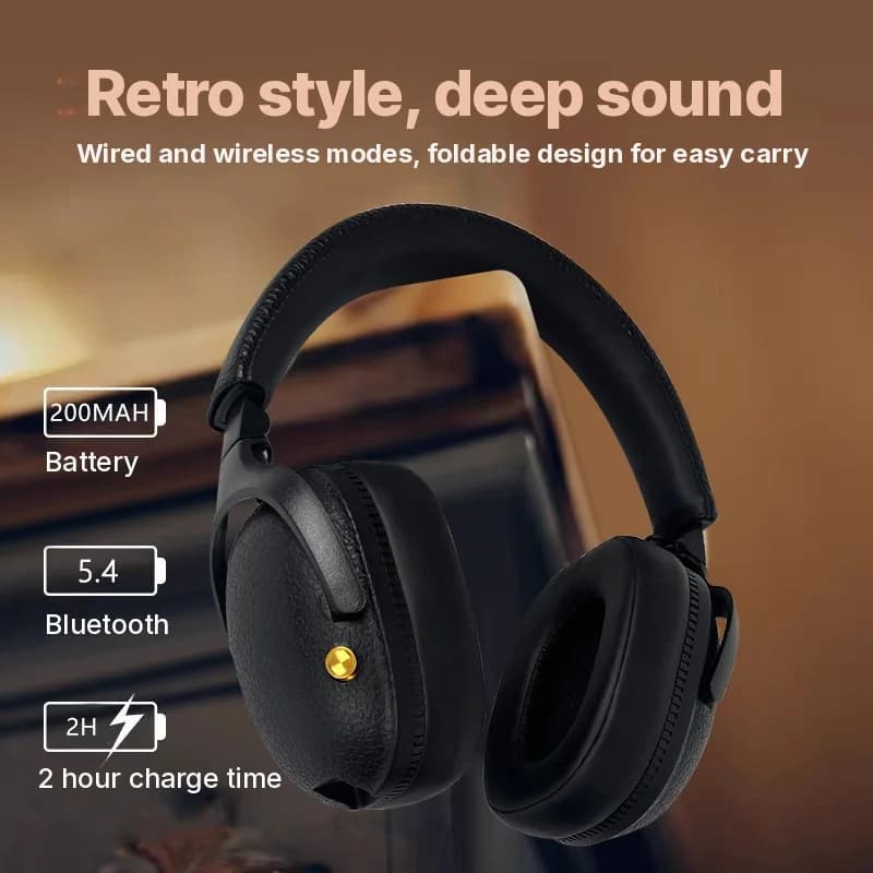 Casque rétro sans fil supra-auriculaire avec charge Type-C et emplacement pour carte TF