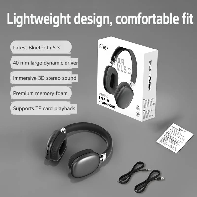 Casque sans fil supra-auriculaire avec radio FM et slot pour carte TF