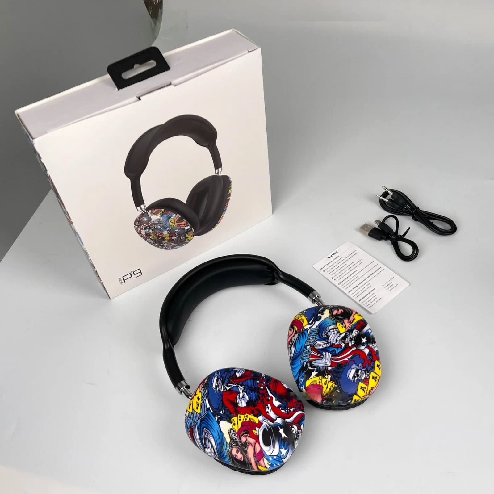 Casque Bluetooth supra-auriculaire graffiti avec radio FM et slot carte TF
