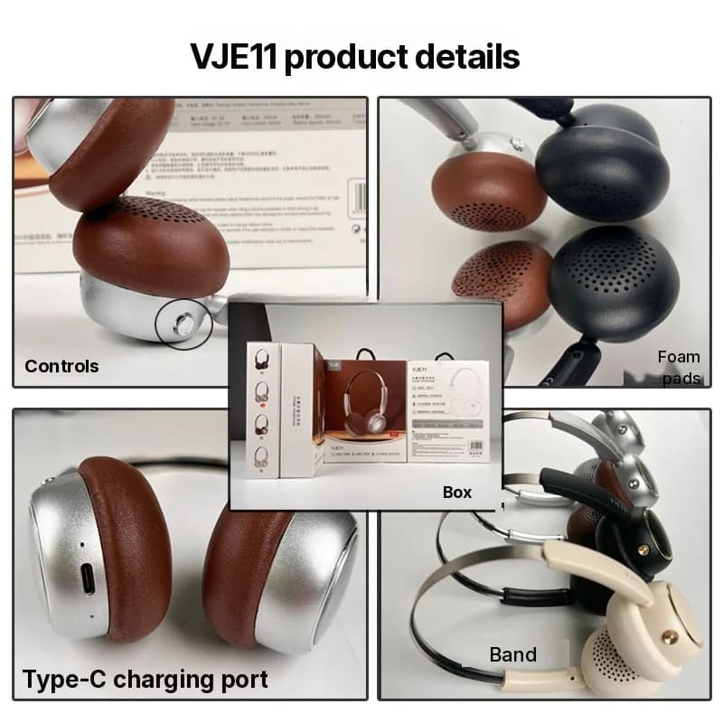 Casque sans fil rétro circum-auriculaire avec radio FM et Bluetooth 5.4