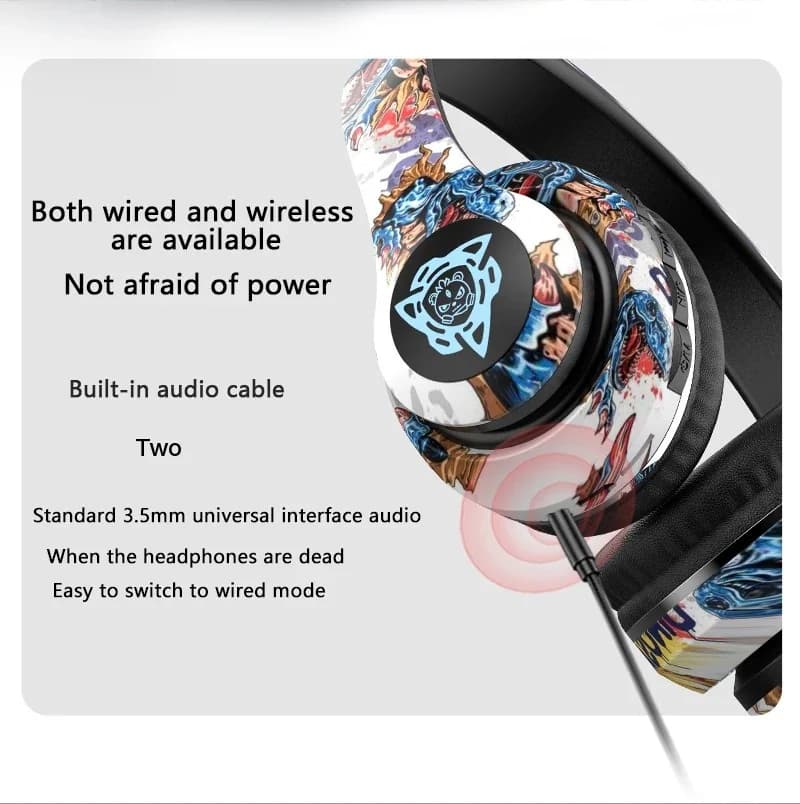 Casque sans fil supra-auriculaire graffiti avec radio FM et lecteur carte TF