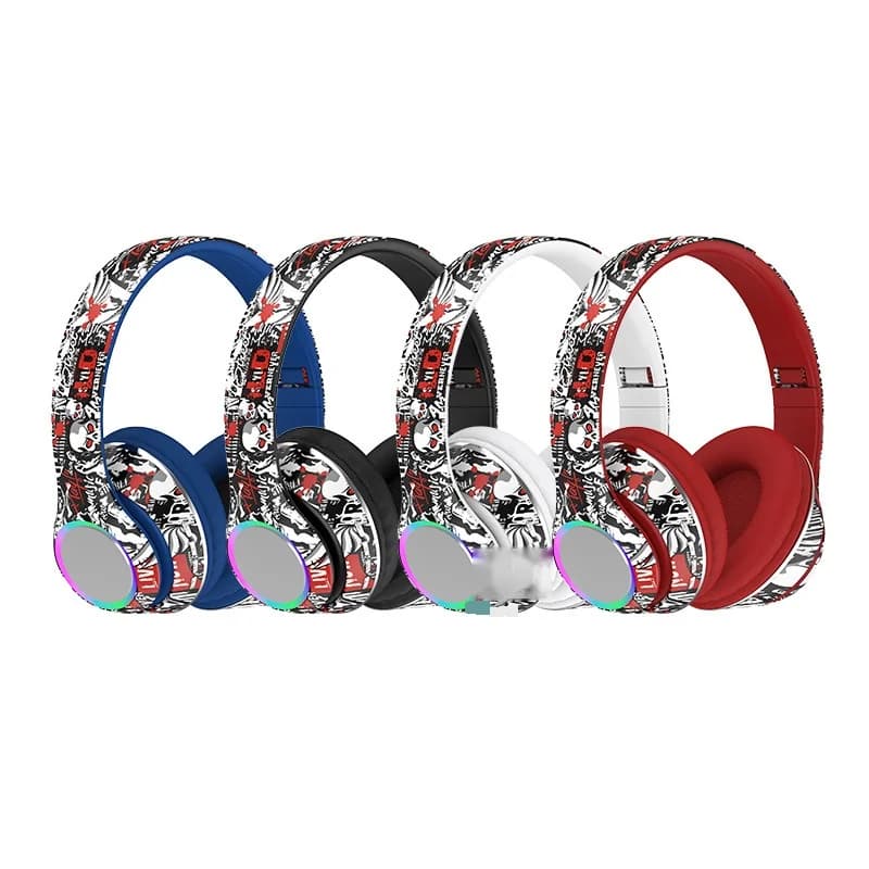 Casque Bluetooth supra-auriculaire graffiti avec lumières LED et basses profondes